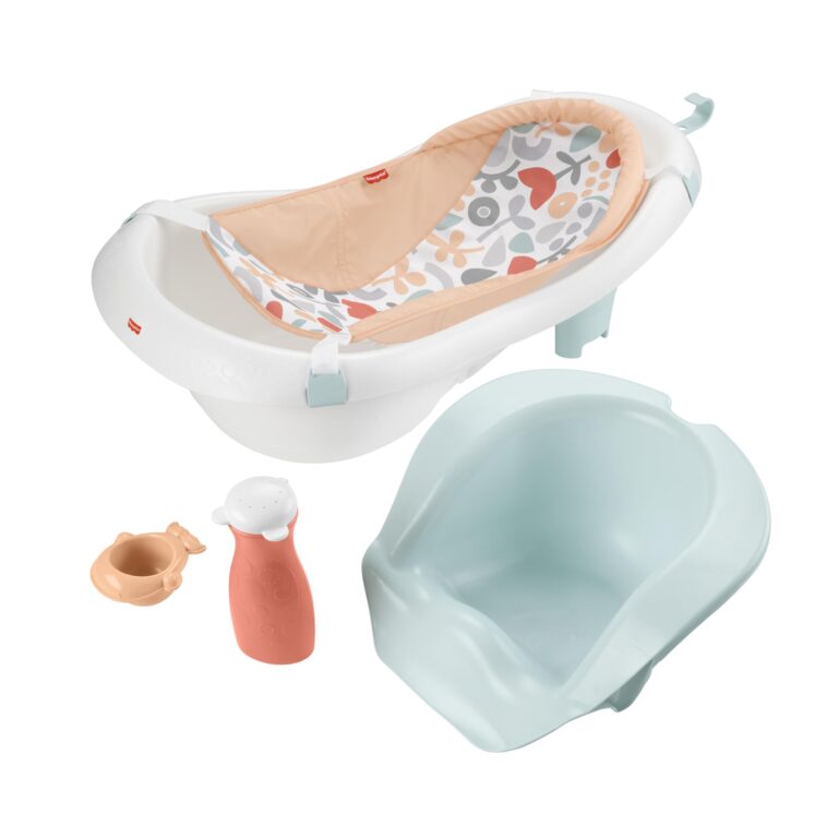Fisher-PriceTM Baby to Toddler Bath 4-in-1 Sling 'N Seat Tub with Removable Infant Support and 2 Toys, Summer Blossoms